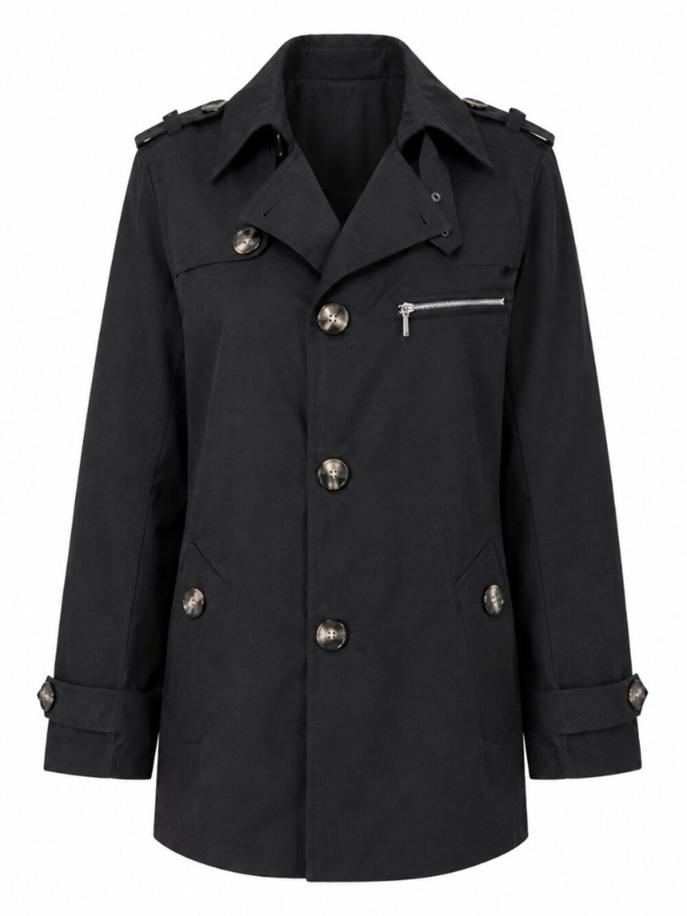 Womens Black Trench Utility Coat Jacket New XL